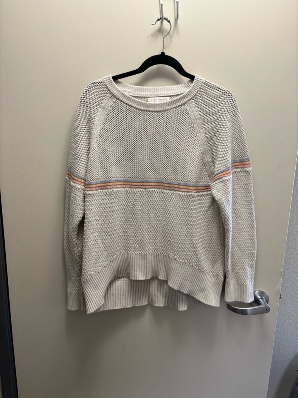 Spiritual Gangster Cream Crewneck Sweater with Pastel Stripe